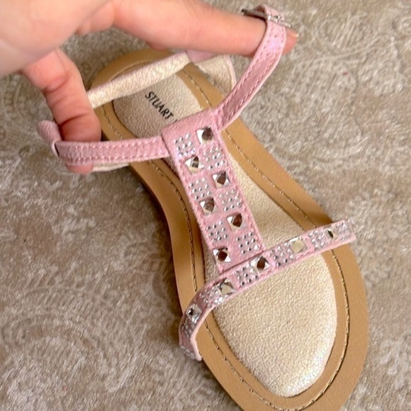 Brand New Stuart Weitzman Rose Pink Ankle Strap Padded Girls Sandals Beaded Gems - Picture 9 of 15